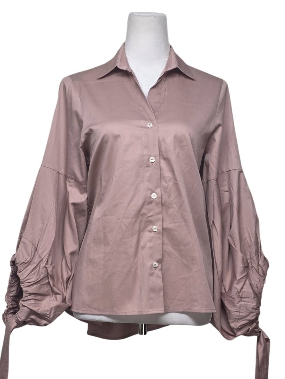 Harshman Anthropologie Mauve Rauched Balloon Tie-Sleeve Blouse Size Small